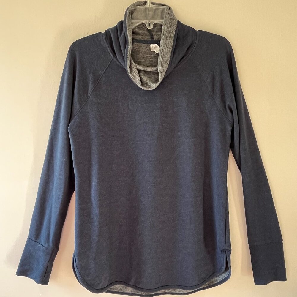 RBX Sz M Blue French Terry Cowl Collar Thumbholes Sweatshirt Pullover Top